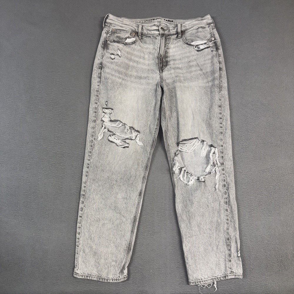 American Eagle Jeans Womens 14 Gray 90s Straight Stretch Distressed Denim Grunge